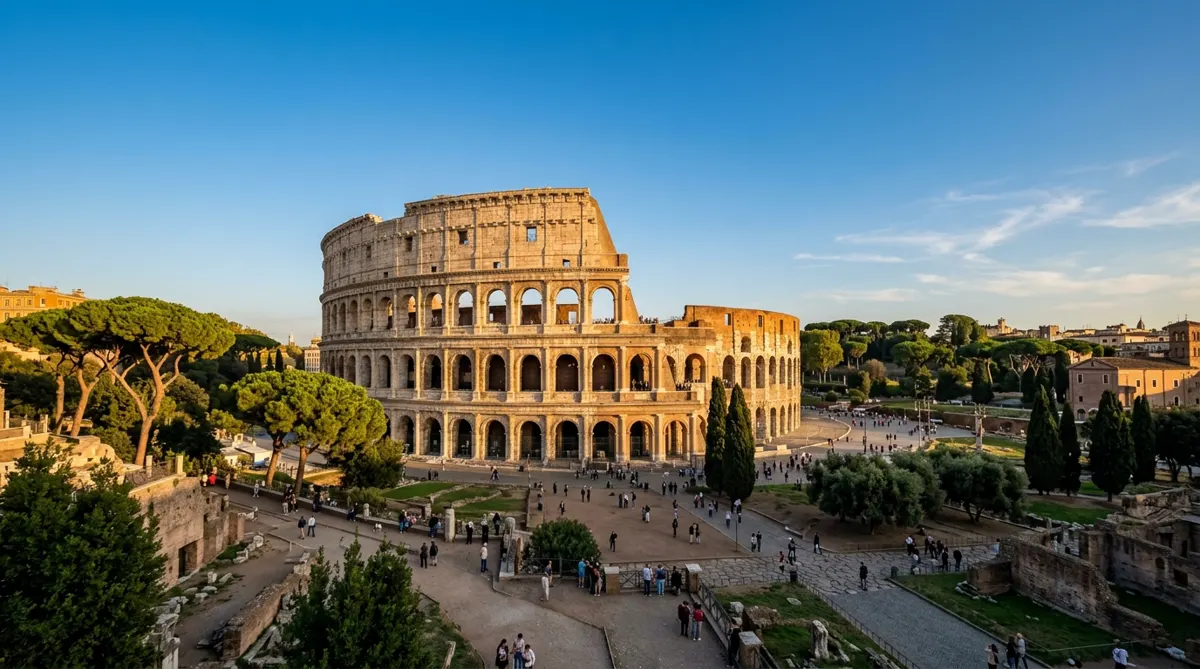 The Colosseum in Rome in warm late-afternoon light